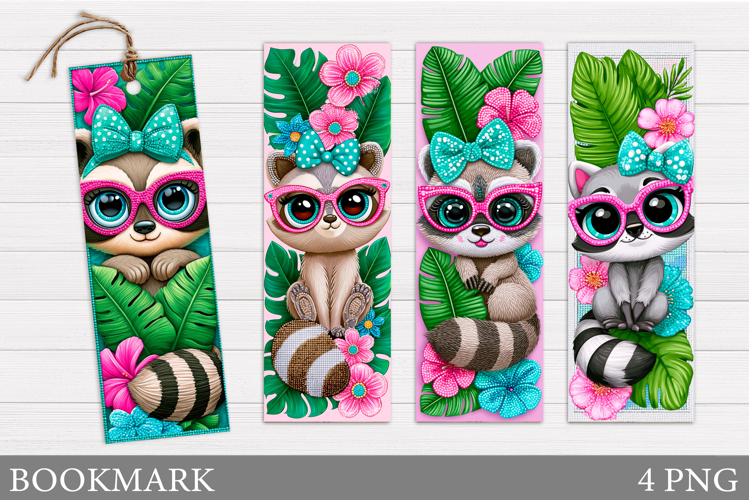 Raccoon Bookmark Design. Cute Raccoon Bookmark Sublimation example image 1