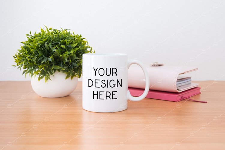 Mug Mockup 11 Oz White Coffee Cup Small Plant Mock up example image 1