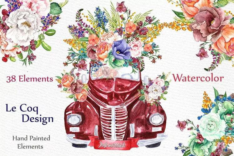 Watercolor floral clip art