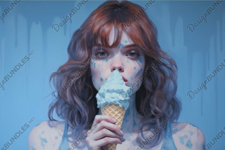 Melancholic woman with melting ice cream example image 1