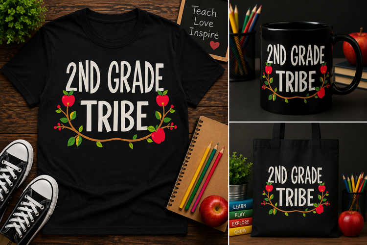 2nd Grade Tribe PNG, Teacher 2nd Grade Apple School Design