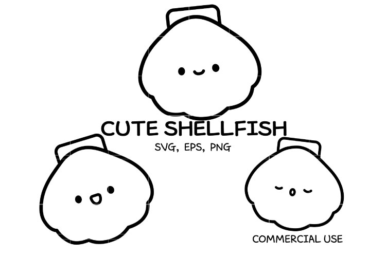 Cute Shellfish SVG Bundle | Seashell Outline Clipart | Ocean