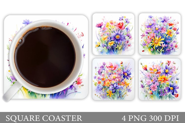 Flowers Coaster Sublimation. Wildflowers Coaster Design