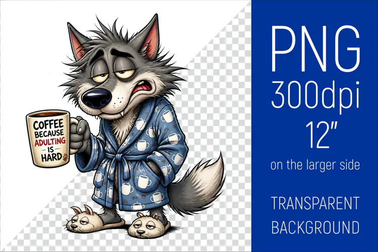 Funny Morning Coffee Wolf | Cute Coffee Lover Clipart