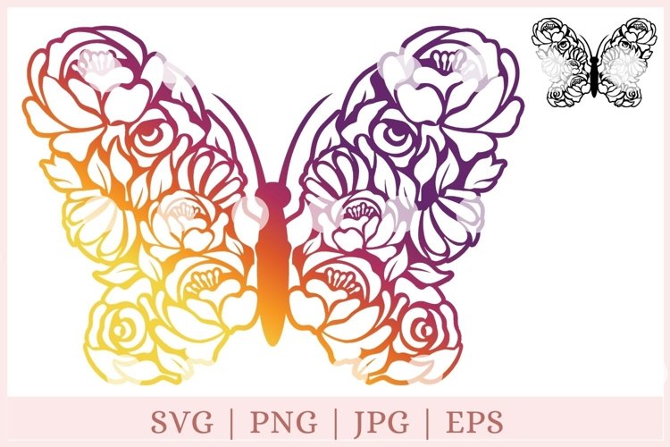 Floral Butterfly SVG, Butterfly and Flowers SVG, wildflower example image 1