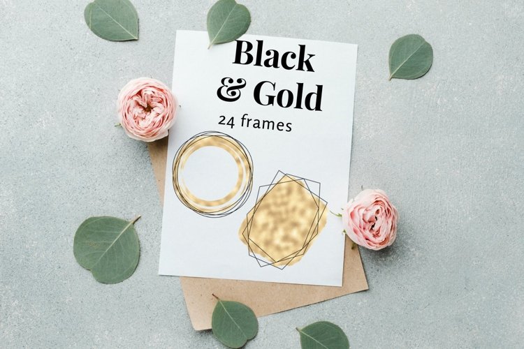 Black Gold Polygonal Frames, Watercolor Black and Gold Logo example image 1
