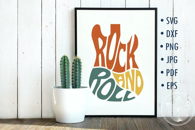 Rock and Roll svg cut file, Lettering design in guitar shape