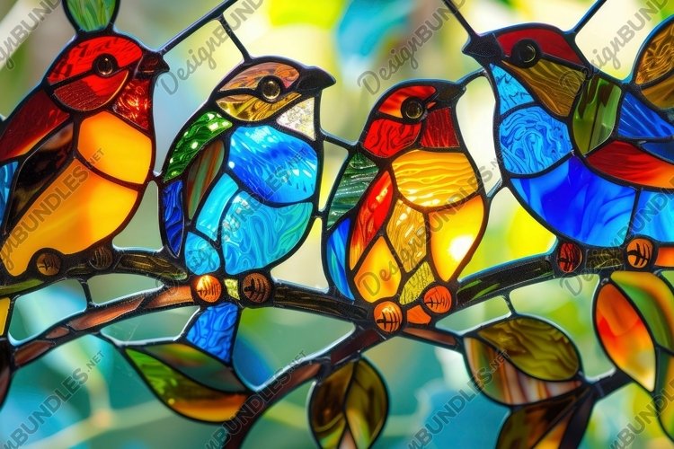 Colorful Stained Glass Birds Background Wallpaper