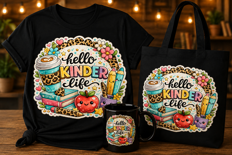 Hello Kinder Life PNG | Back to School Sublimation Design