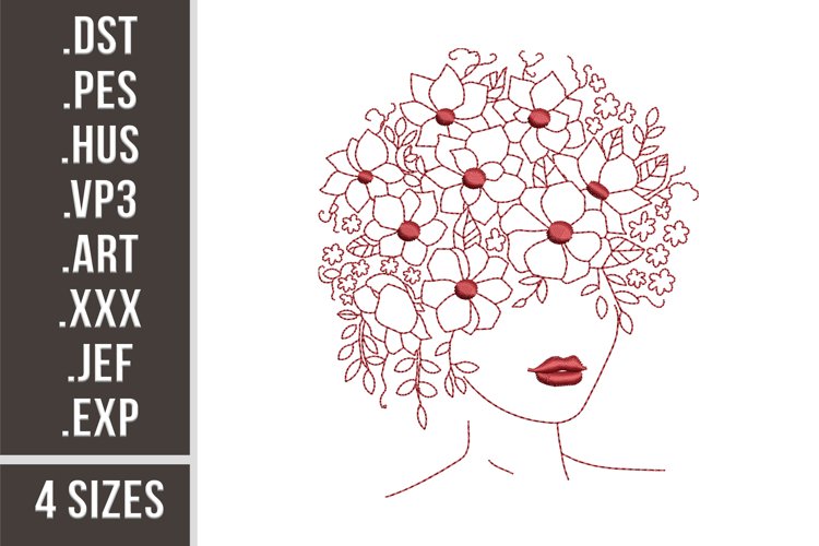 Floral Girl Portrait | Redwork Embroidery Design