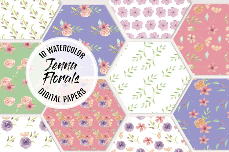 Jenna Floral Watercolor Seamless Patterns Pretty Flowers