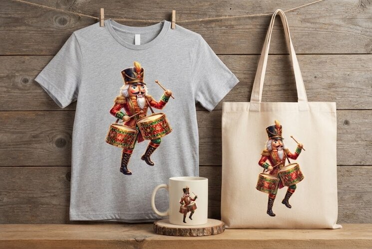 Nutcracker Drummer Playing Drums Christmas Art example image 1