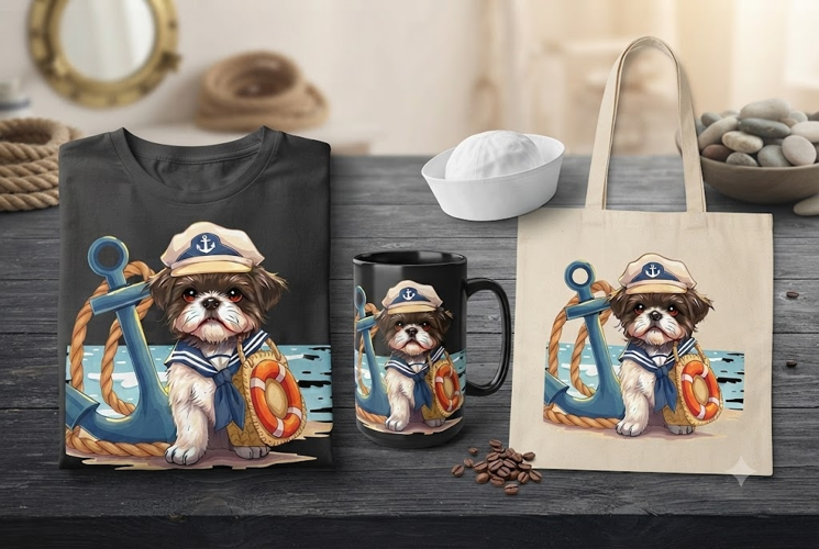 Cute Sailor Shih Tzu PNG Nautical Beach Dog Clipart Design
