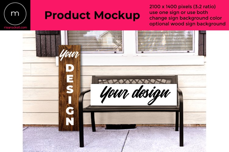 Vertical and Horizontal Porch Sign PSD Mockup with Bench example image 1