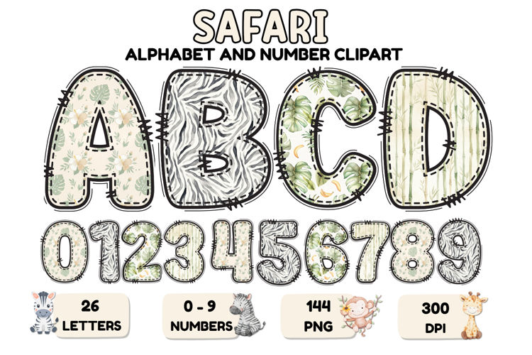 Safari Alphabet PNG - Letters & Numbers Clipart 300 DPI