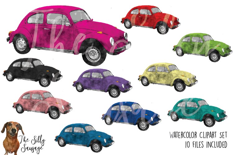 Doodle Bug Cars Watercolor Clipart example image 1