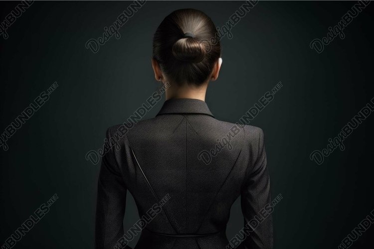 Rear view of a businesswoman in a professional black suit on example image 1