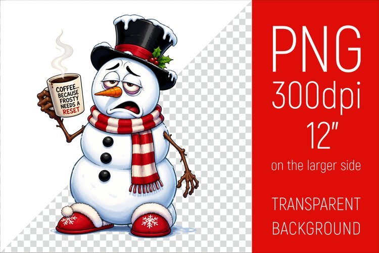 Funny Morning Coffee Snowman | Christmas Clipart example image 1