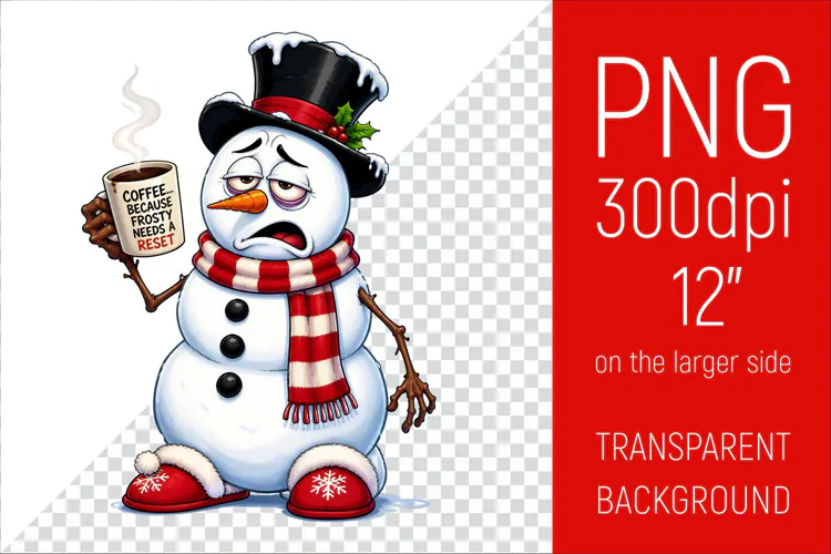 Funny Morning Coffee Snowman | Christmas Clipart
