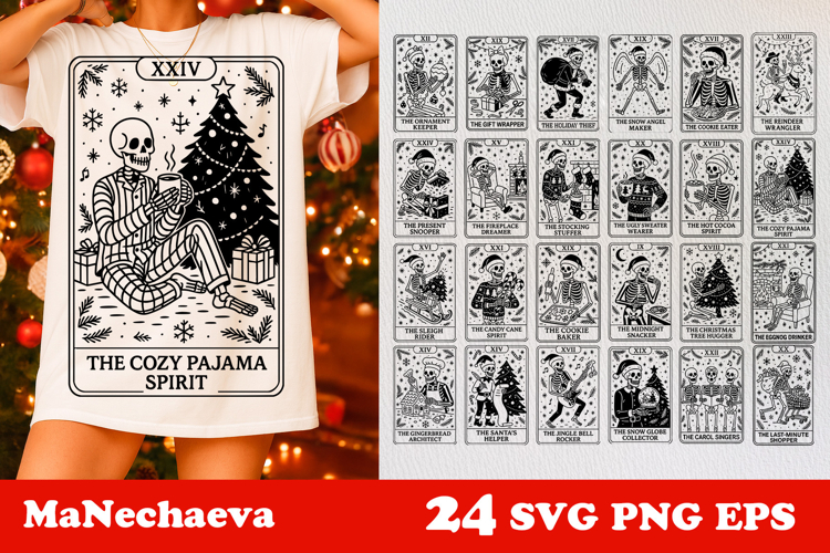 Christmas Skeleton Tarot Card Bundle | Spooky Holiday SVG