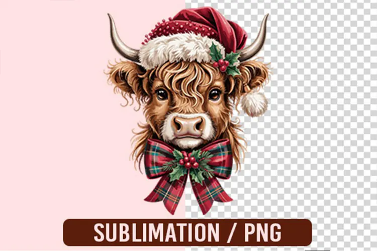 Christmas Highland Cow PNG Designs