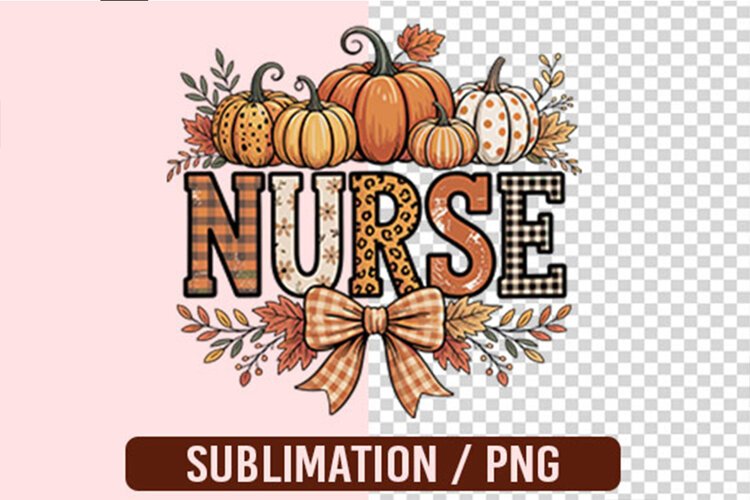 Fall Nurse Gingham Bow PNG Designs example image 1