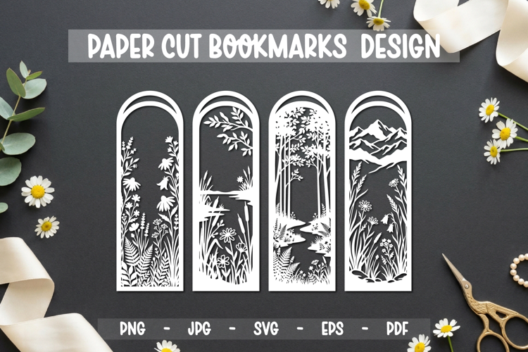 4 Bookmarks Paper cut SVG Laser cut, Cricut,Silhouette