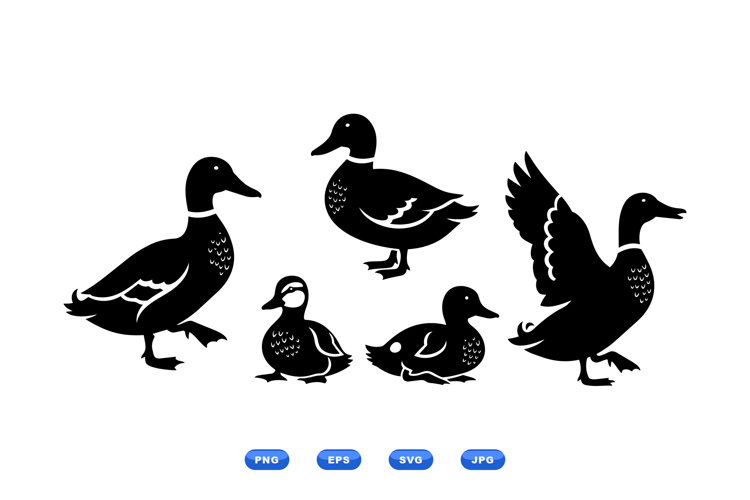 Hand Drawn Duck Silhouettes For Crafts