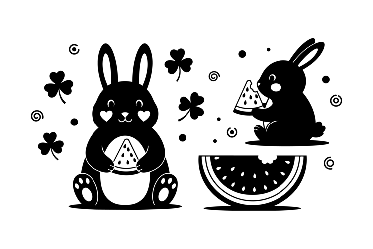 Hand Drawn Bunny Watermelon Clipart For Crafts