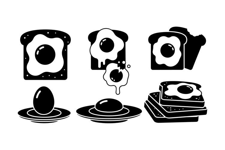 Hand Drawn Breakfast Egg Toast Icons For Crafts