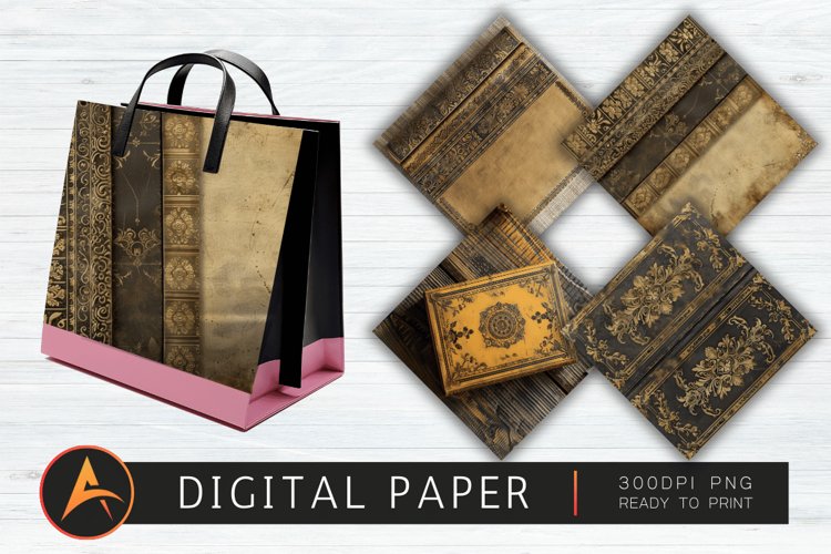 5x7 Ornate Gold Book Covers Digital Paper