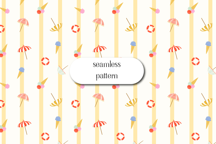 Summer Beach Icons Stripe Seamless Pattern Design