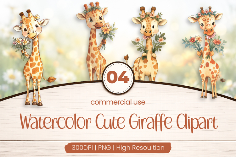 Watercolor Cute Giraffe Clipart PNG