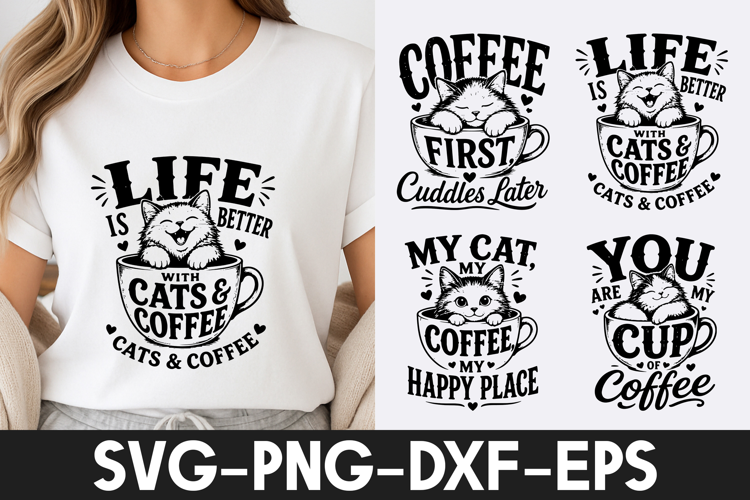 Cat Coffee Lover Cute Design SVG PNG