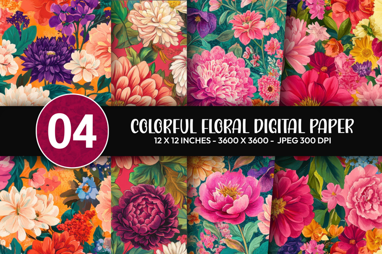 Colorful Floral Digital Paper