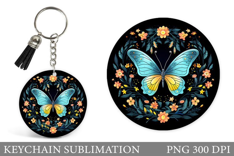Butterfly Keychain Design. Flowers Keychain Template