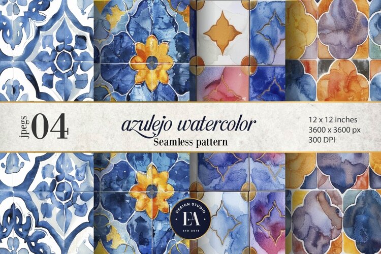 Azulejo watercolor Tile Pattern | Moroccan Traditional tiles example image 1