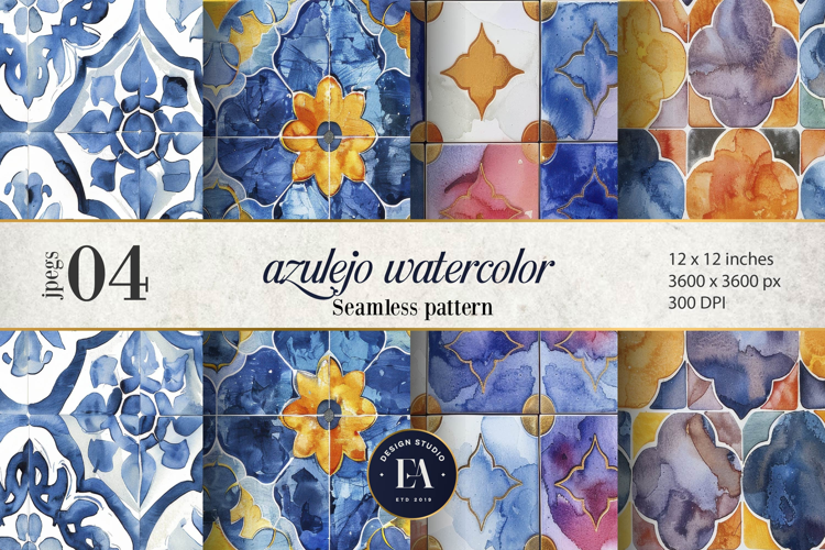 Azulejo watercolor Tile Pattern | Moroccan Traditional tiles