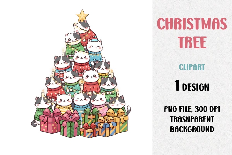 Cats Christmas Tree, Clipart, PNG