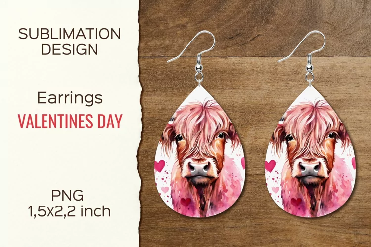 Valentines Highland Cow|Earring Teardrop|Sublimation Design