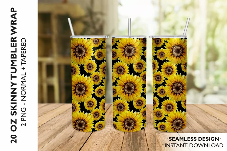 Sunflower Tumbler Sublimation Design, 20 OZ Skinny Tumbler