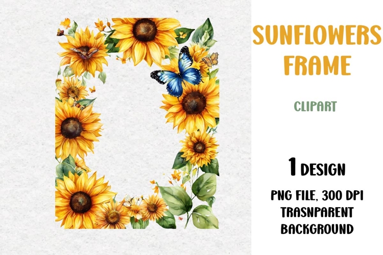 Watercolor Sunflowers Frame, PNG