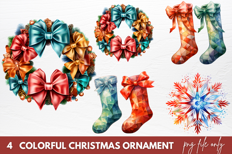 Watercolor Colorful Christmas Collection Clipart