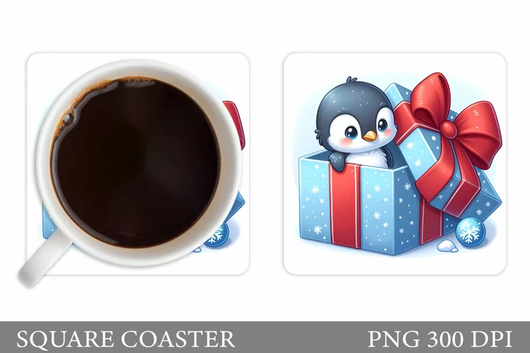 Cute Penguin Coaster Design. Christmas Coaster Sublimation