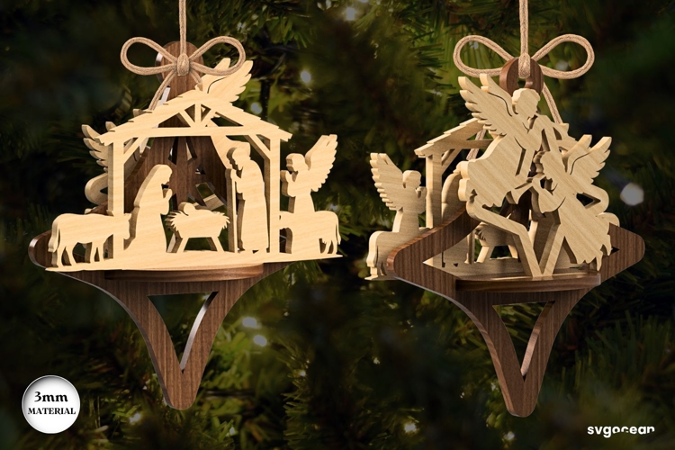 3D Nativity Scene Ornament Laser Cut | Glowforge | SVG