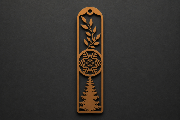 Botanical Snowflake and Pine Tree Wooden Bookmark for Nature example image 1