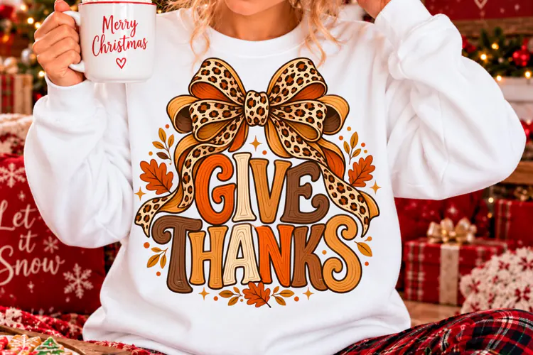 Give Thanks Leopard Bow Thanksgiving PNG