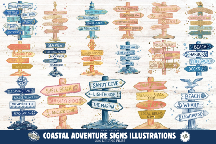 Coastal Adventure Signs PNG illustrations