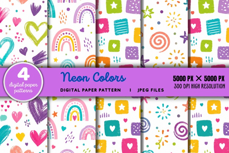 Neon Colors Digital Paper Pattern JPG