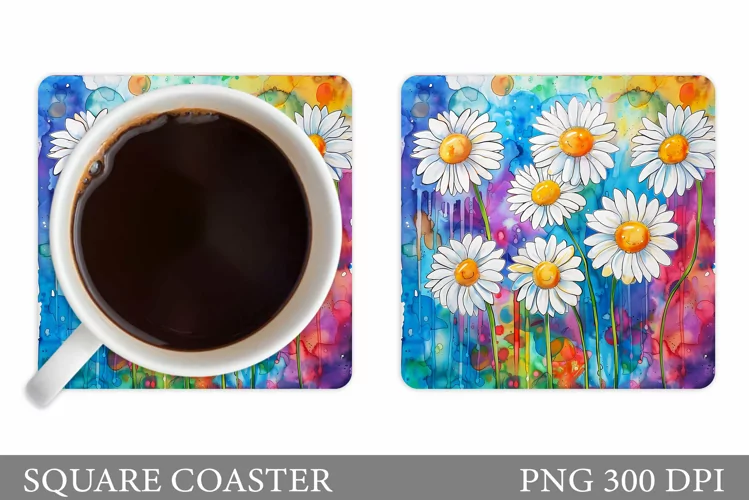 Daisy Flowers Coaster Design. Floral Coaster Sublimation